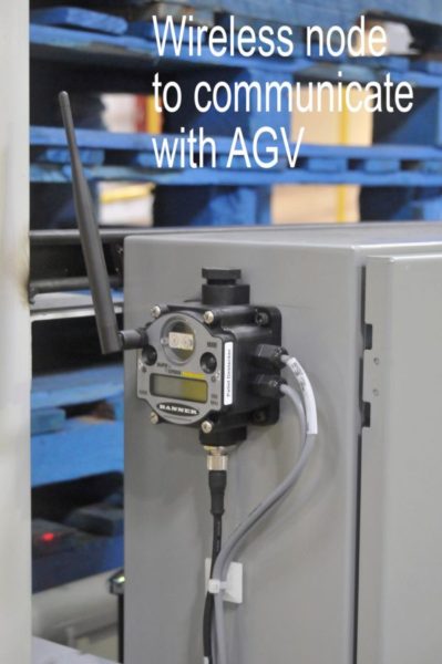 Wireless node to communicate with AGV