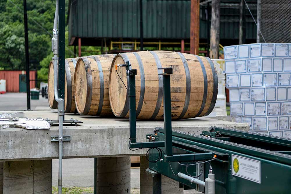 Barrels of aged bourbon from the rickhouse
