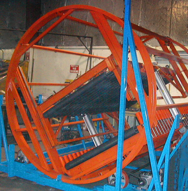 Large unit Roll-Over used to invert product in furniture manufacturing process.