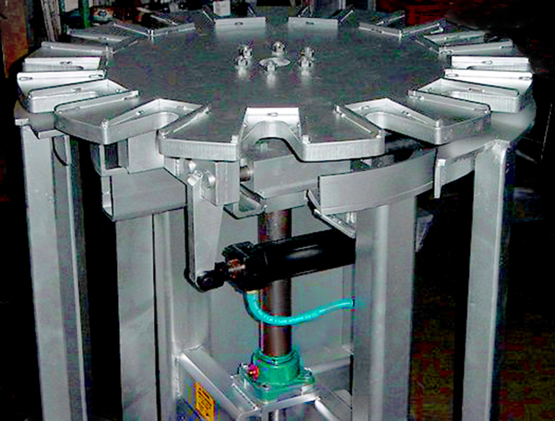 A precision Indexing Turntable designed to automatically present parts to a robotic pick up station.