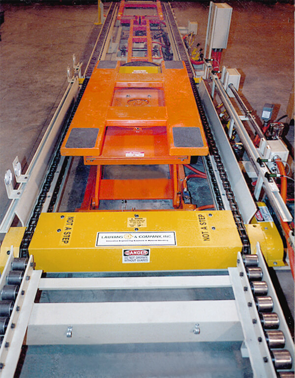 An ergonomic Lift & Rotate device; used in an automotive application to orient large containers at an operator interface station.