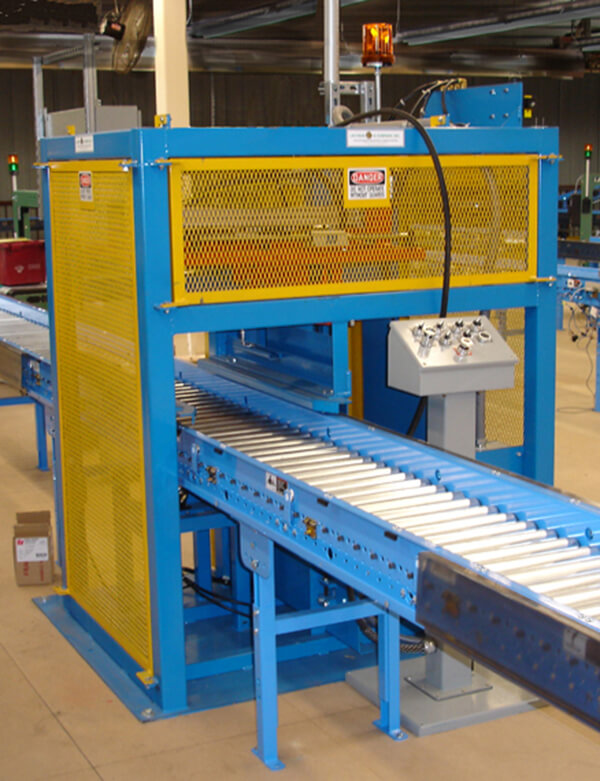 Automated Lid Placing Machine; to seal totes destined for shipping area in dry goods distribution center.